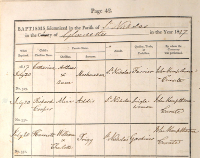 Gloucestershire baptism register